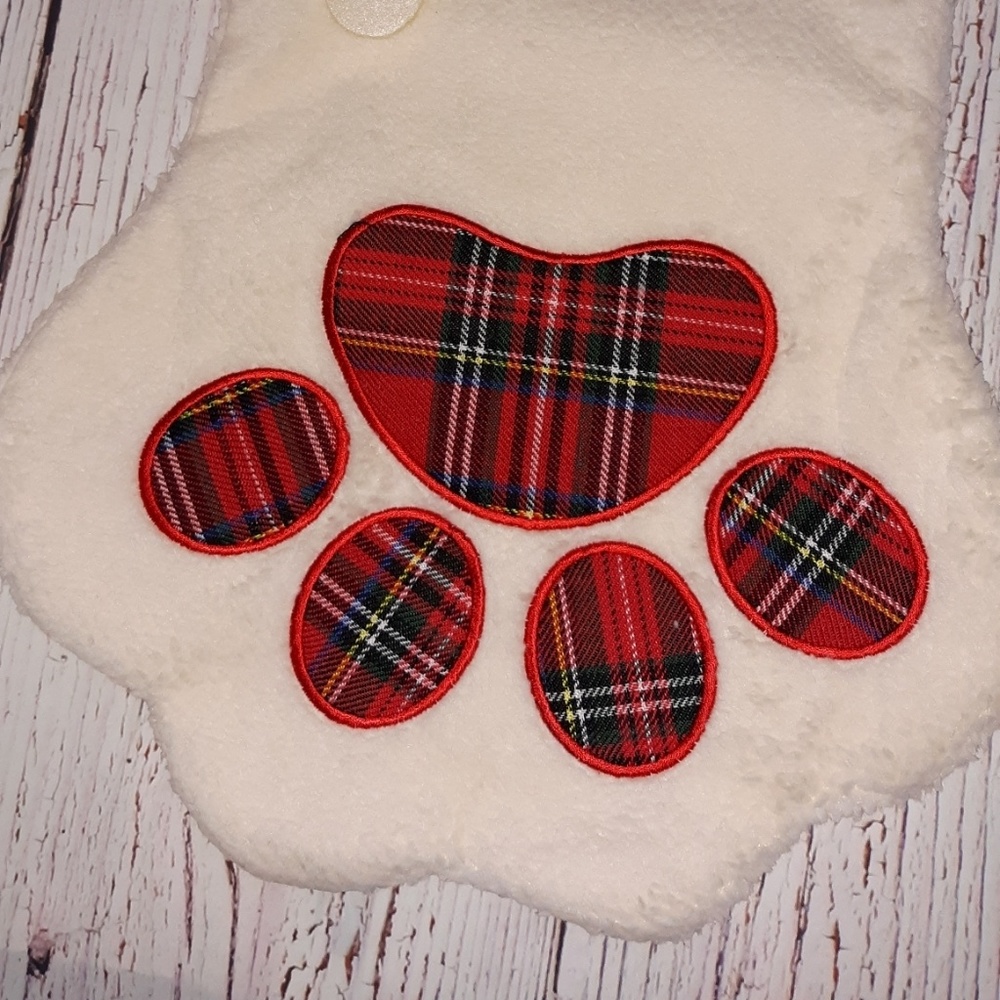 Embroidered plaid Dog Paw Stocking - Picture 3 of 5